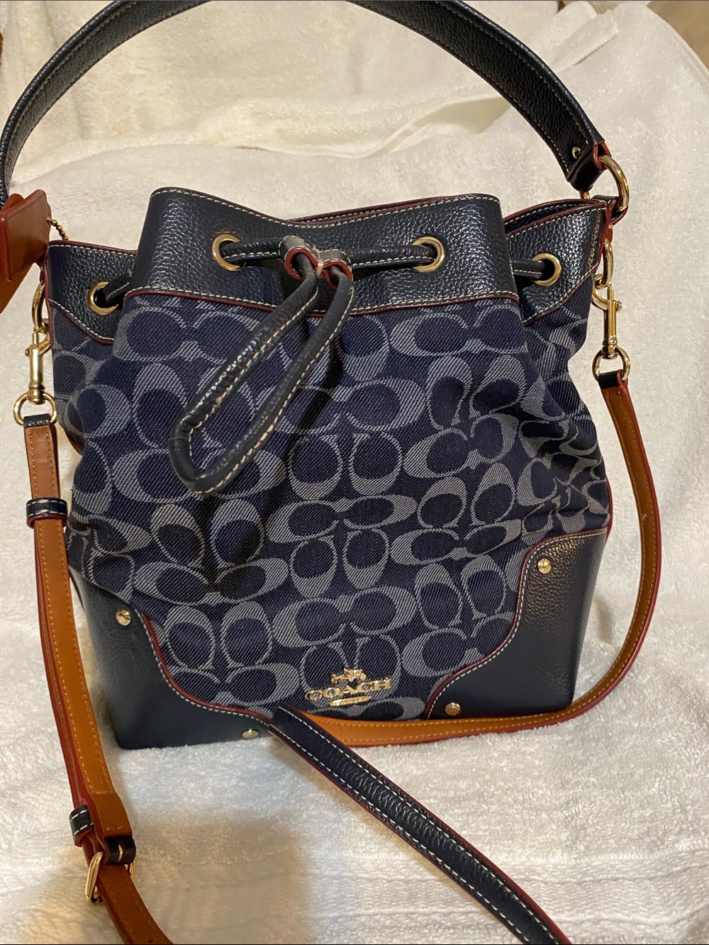 Coach Denim Bucket Signature Drawstring Bag
